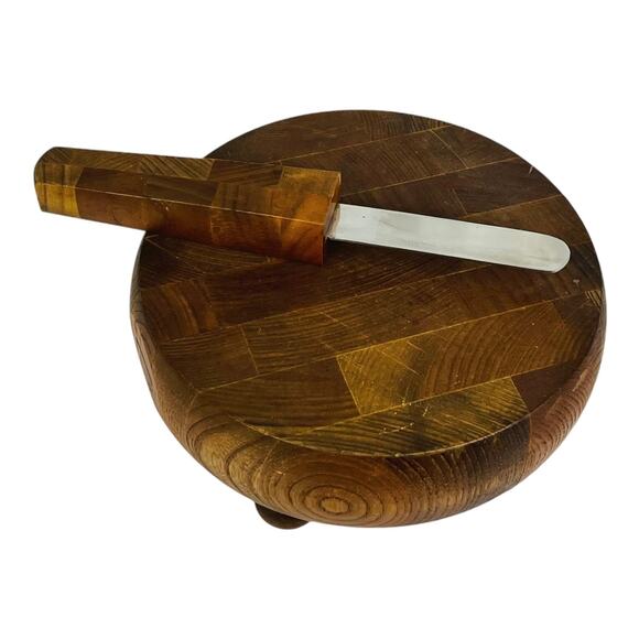 VTG Mid-Century Modern Dansk WOOD CHEESE BOARD & Integrated Spreader Handle 60s - Picture 7 of 11